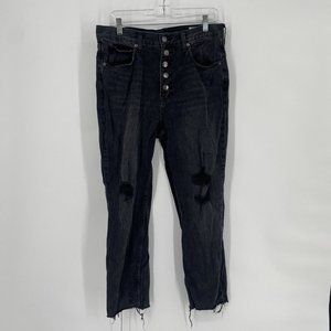 Free people jeans women’s 31 black blossom rigid skinny distressed denim school